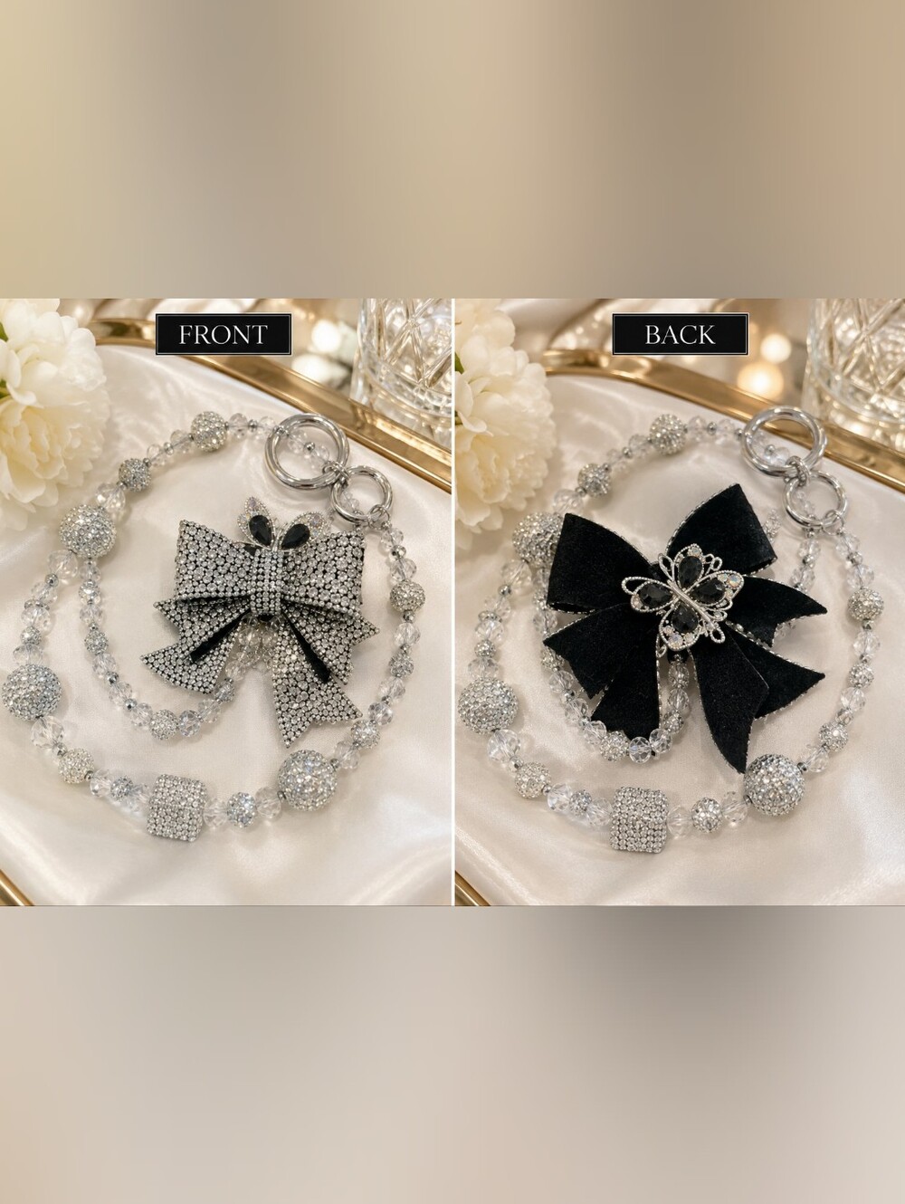 Crystal and Black Bow Statement Keychain/ Bag Charm